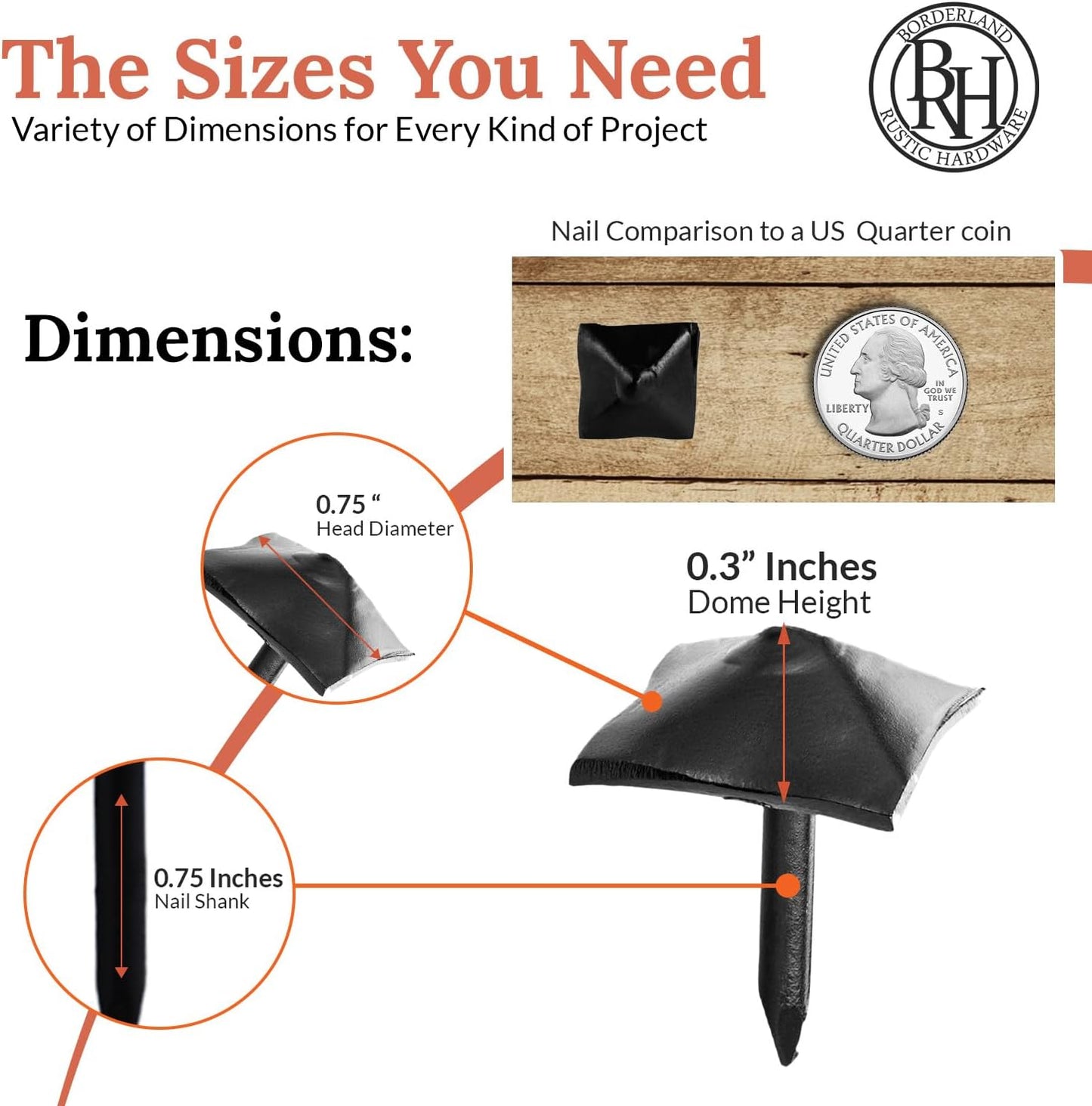 10 Pack 0.75" Square Head Iron Clavos Decorative Nails – Black – Handmade Rustic Square Fasteners for Farmhouse Shutters, Faux Wood Beams, Barn Doors, Shutters, and Gates – Ornamental Wood Accent