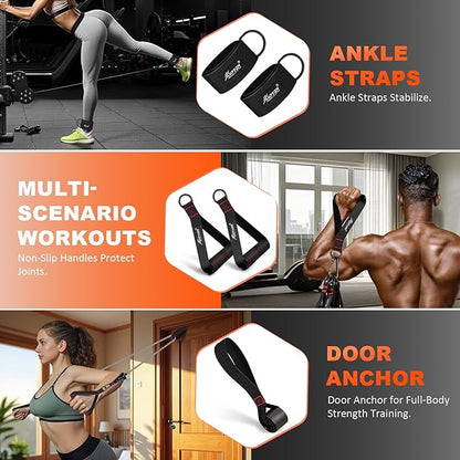 HPYGN Resistance Bands, Exercise Bands with Handles, Fitness Bands, Workout Bands with Door Anchor and Ankle Straps, for Heavy Resistance Training, Physical Therapy, Shape Body, Yoga, Home Workout Set