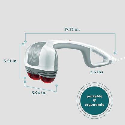 Homedics Back Massager - Heated Automatic Percussion Back, Body and Neck Massager with Dual Pivoting Heads, Interchangeable Nodes, for Shoulders, Legs and Feet, White