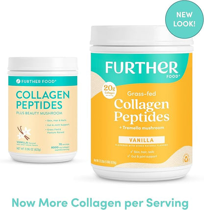 Further Food Vanilla Collagen Peptides Powder, Grass-Fed Pasture-Raised Hydrolyzed Type 1 & 3 Protein, Gut Health + Joint, Hair, Skin, Nails, Paleo Keto Sugar-Free 22.22 oz