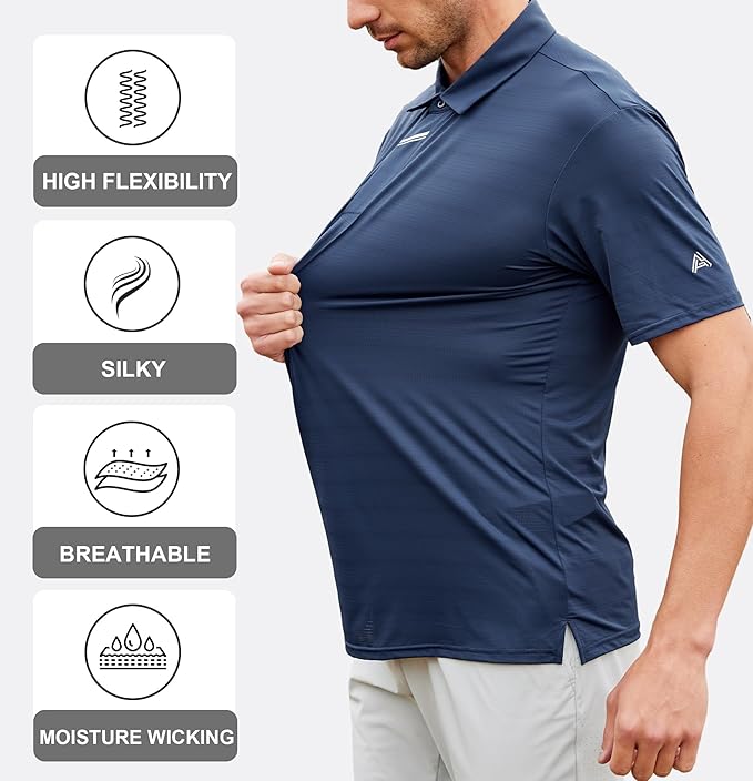 Esabel.C Jacquard Golf Shirts for Men Moisture Wicking Short Sleeve Performance Dry Fit Active Mens Polo Shirts