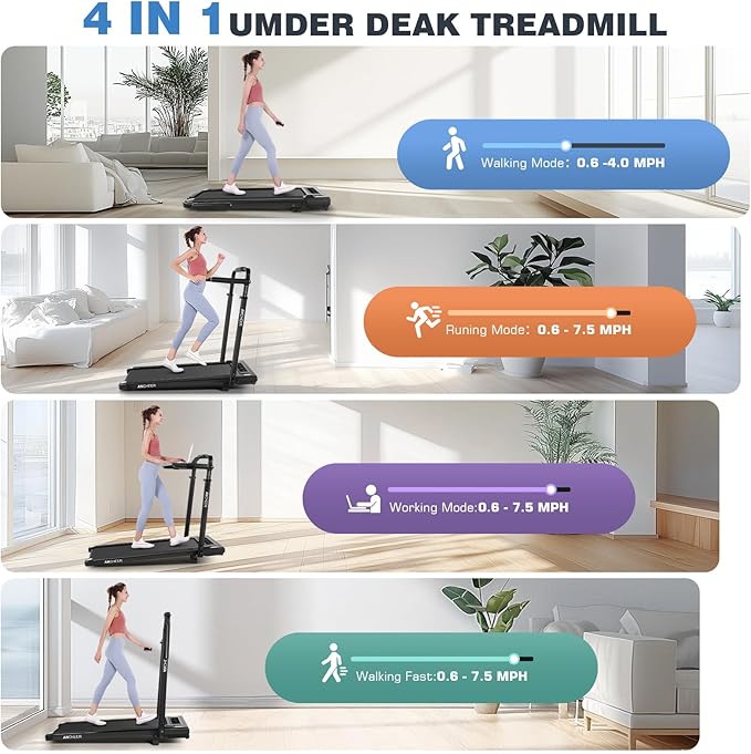 ANCHEER Walking Pad Treadmill with 12% Incline&Adjustable Height, 4 in 1 Under Desk Treadmills with Desk Workstation, Foldable Treadmill for Home 300lb,3 Type Control