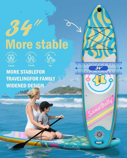 11'Stand Up Paddle Boards Surf Control with Premium SUP Board Accessories Backpack & Removable Fins, 34" Wide Inflatable Paddle Boards of All Skill Levels