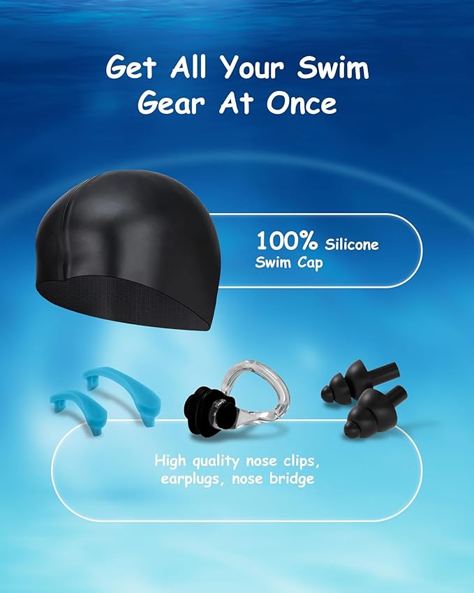 Kids Swim Goggles, Anti-fog and UV Protection with Swim Cap for Age 3-15 Youth Boys Girls Toddler