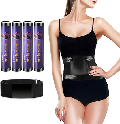 4 Rolls 60 Meters Black Osmotic Plastic Body Wrap Exercise & Fitness Sweat Enhancer Anti-Shedding Yoga Training Band Set, DIY Sauna Wrap Pilates Workout