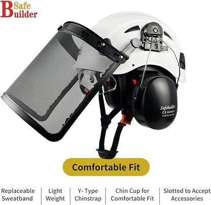 Forestry Safety Helmet with Build-in Visor Mesh Face Shield Ear Muffs 4 in 1 Chainsaw Safety Hard Hats