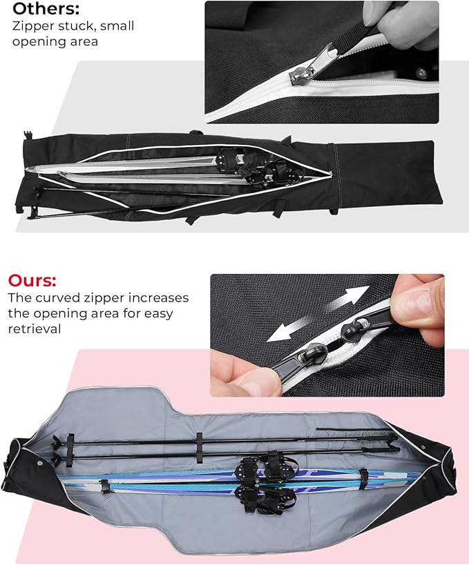 KEMIMOTO Ski Bag and Boot Bag Combo, Snowboard Bag Padded Ski Bags for Air Travel, Snow Ski Bags Fit Skis Up to 200cm, Ski Double Bag Combo