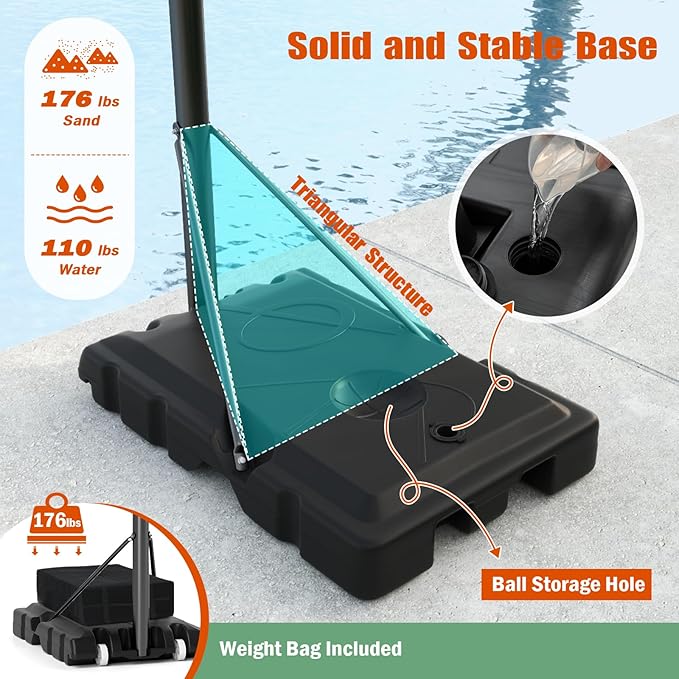 Giantex Portable Basketball Hoop Outdoor - 7.4-10 FT Height Adjustable Basketball Goal System w/ 44 Inch Shatterproof PC Backboard, Fillable Base, Basketball Hoop Indoor for Adults, Backyard, Driveway