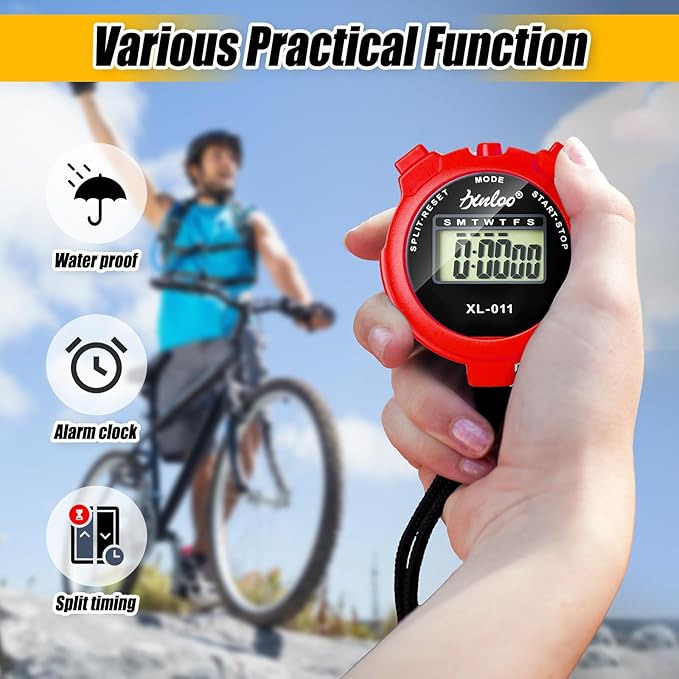 48 Pcs Digital Stopwatch Timer Plastic Whistle Bulk for Sports Coaches Referee Waterproof Watch Timer Whistle with Lanyard Multi Function Electronic Fitness Date Alarm (Red)