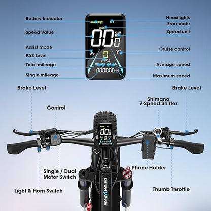 Ebike for Adults Electric, 52V 19.2Ah/32Ah, Peak 2000W/2500W E-Bike, 36/40MPH, 70 Miles/100Miles Long Range, Hydraulic Disc Brake, Off Road Snow Mountain E-Bike, 24"/26" Fat Tire Fast Electric Bicycle