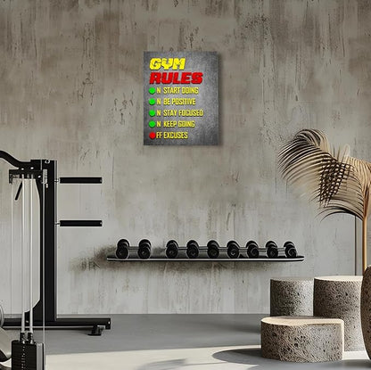 Gym Quotes Wall Art,Inspirational Workout Wall Decor,Gym Rules Canvas Wall Art for Exercise Fitness Room