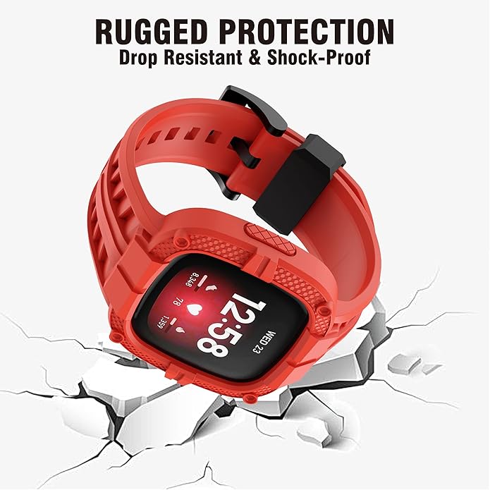 GELISHI Compatible with Fitbit Versa 3 Bands with Bumper,TPU Sport Protective Case Rugged Protector Replacement Strap Accessories for Fitbit Sense/Fitbit Versa 3 Smart Watch