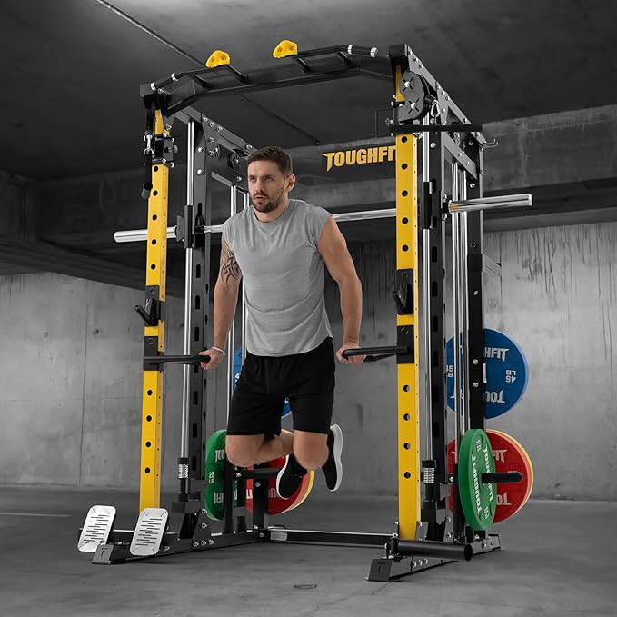 F4 Smith Machine, Power cage with Adjustable Cable Crossover System, All-in-One Squat Rack Training Equipment for Home Gym
