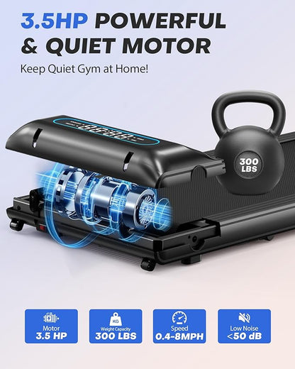 Walking Pad with Incline, 3 in 1 Under Desk Treadmill with Handle Bar Removable Desk Workstation & Device Holder, 3.5HP Foldable Treadmills with 300lbs Capacity for Home Office