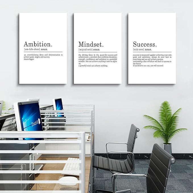 Inspirierendes Leinwandbild – Ephany Art – Mindset Zitate Drucke, motivierende Wandkunst, Erfolg, gerahmtes Unternehmer-Poster, positive Zitate, Arbeitsplatz (L-3 Stück, 40.6x61x3 Stück)