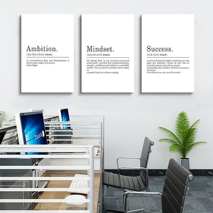 Inspirational Canvas Painting Wall Art -EPHANY ART - Mindset Quotes Prints, Motivational Wall Art Success Framed Entrepreneur Poster Positive Quotes Wall Poster for Home Office Workplace (L-3pcs,20x30inchx3pcs)