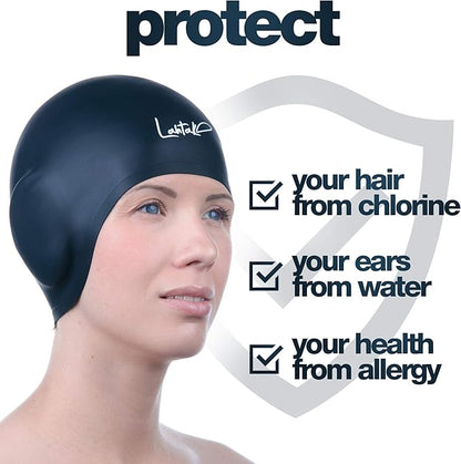 3D Swim Caps - Ear Protection Swimming Cap for Women & Men - Silicone, Waterproof - Fits Long & Short Hair - Adult & Youth
