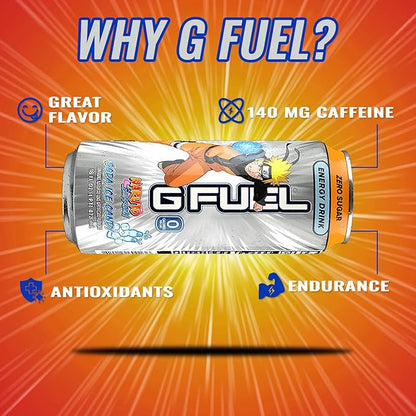G Fuel Energy Drink, Lemon Lime Slushie, Sugar Free Beverage with 140mg Caffeine, Daily Energy Boost with Focus Amino, Vitamin + Antioxidants, 16 oz Cans (Naruto Shippuden, 12-Pack)