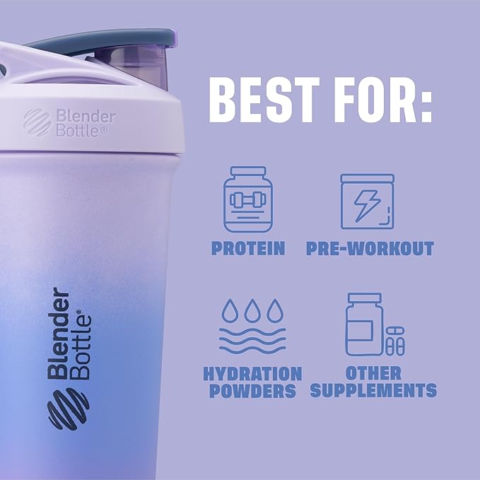 BlenderBottle Sport Sleek Insulated Stainless Steel Shaker Bottle with Wire Whisk, 25-Ounce, Lavender Ombre – Protein Shakes & Hydration for Athletes & Fitness Enthusiasts, Easy Mixing, Slim Easy to Hold, Keeps Drinks Cold, Lockable Lid