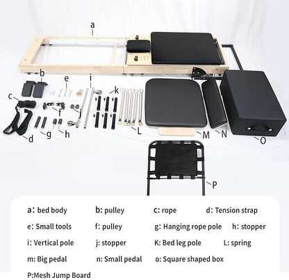 Foldable Pilates Reformer with Sitting Box, Double Jump Boards – Wooden Pilates Reformer Machine with Velvet Straps, German Springs, Smooth Aluminum Rails, Pilates Machine for Home