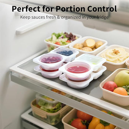 20 Sets Reusable Snack Containers with Lids & 20 Sporks – Double Compartment for Portion Control, BPA-Free Leak-Proof Dipping Containers for Meal Prep, Travel, and Outdoor Snacks (White)