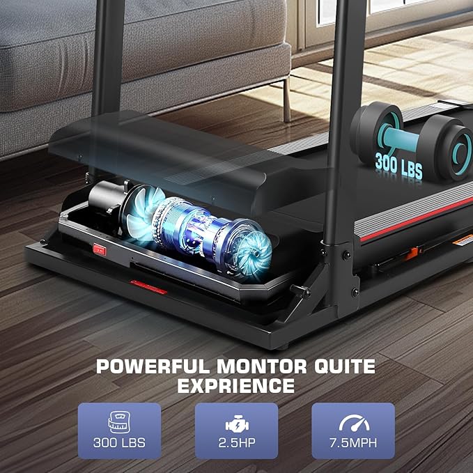 Treadmill with Desk Workstation & Adjustable Height, 300 LBS Weight Capacity, Folding Treadmill with 3 Level Incline, Bluetooth Speaker & App, Portable 2.5HP Walking Pad with Desktop for Home Office