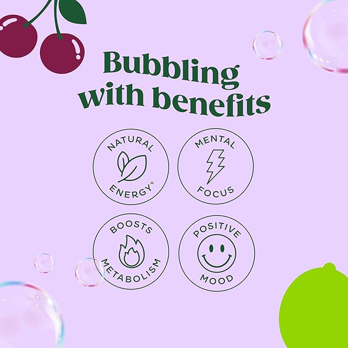 Bloom Nutrition Sparkling Energy Drink for Focus, Natural Caffeine, Zero Sugar, 180mg Caffeine, Antioxidant-Rich with Green Coffee Bean, Green Tea Extract, & Prebiotics, Cherry Lime 12oz 24 Pack