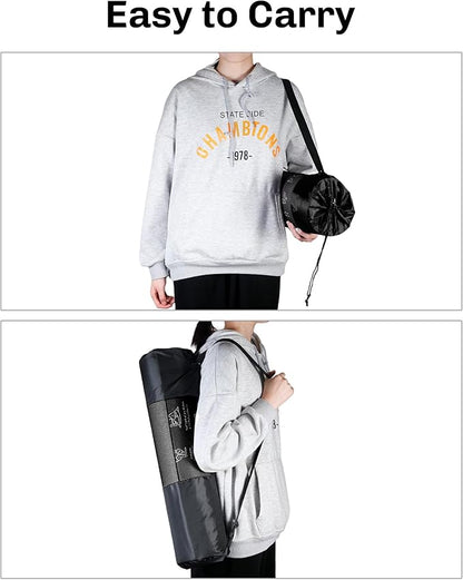 Instructional Travel Yoga Mat with 75 Poses & Exercises - Non-slip Exercise Mat for Home Workout, Includes Carrying Bag - Perfect for Beginners, 68"x24"x0.25"