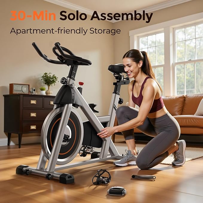 YOSUDA Exercise Bike, Brake Pad Stationary Bike for Home with Exclusive App, Magnetic Indoor Cycling Bike with 300 lb Weight Capacity, Low Noise, Tablet Holder and Fitness Courses for Weight Loss