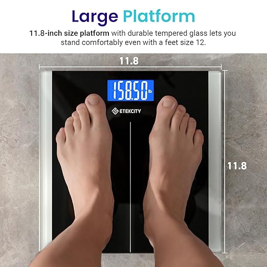Etekcity Bathroom Scale for Body Weight, Highly Accurate Digital Electronic Weighing Machine for People, LCD Display, Large Size, 6mm Tempered Glass for Safe Home Use, Batteries Included, 400 lbs