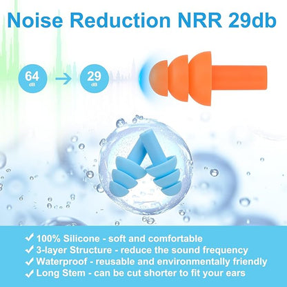 Ear Plugs for Swimming,Sleeping Noise Cancelling,Snoring,Shoting,Working, Reusable Silicone Earplugs, Super Soft Ear Plug for Noise Reduction, Ears Protection (6 Colors)