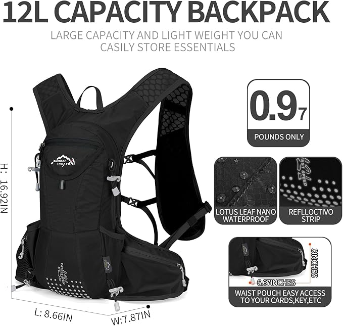 Hydration Pack Backpack, Lightweight Water Backpack with 2L Leakproof Hydration Bladder Daypack for Men Women,Running Hydration Vest for Outdoor Trail