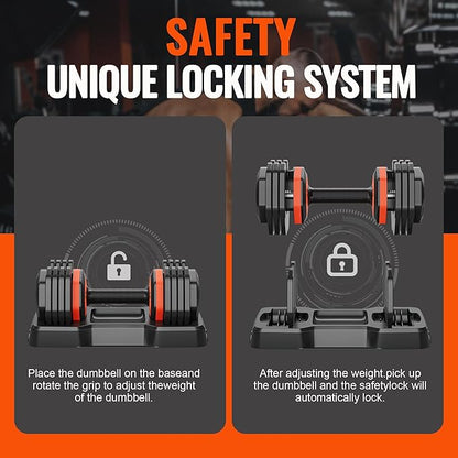 VEICK 25/55 lbs Adjustable Dumbbell with Anti-Slip Turning Handle, Fast Adjust Weight for Men Women, Exercise Equipment with Tray for Home Gym Full Body Workout Fitness