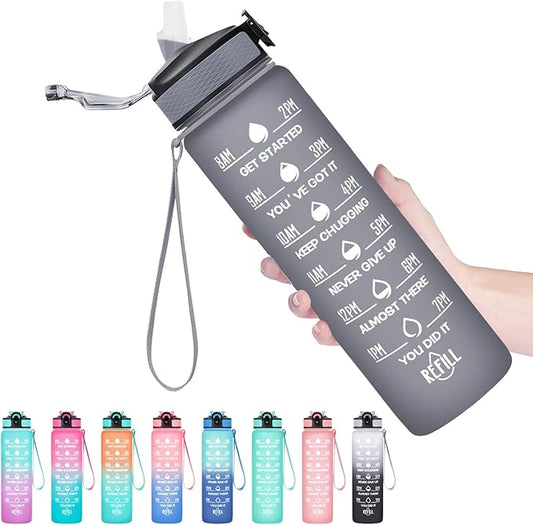 Hyeta 32 oz Water Bottles with Times to Drink and Straw, Motivational Water Bottle with Time Marker, Leakproof, Drinking Sports Water Bottle for Fitness, Gym and Outdoor