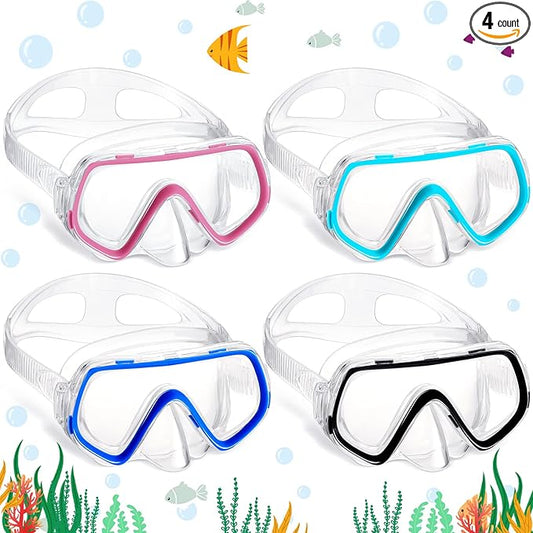 Hoolerry 4 Pcs Kids Nose Goggles Swim Goggles with Nose Cover for 3-8 Tempered Glass Snorkel Dive Mask Anti Fog with Elastic Strap No Leak Swimming Mask for Summer Diving Snorkeling