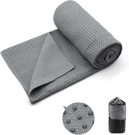 Eunzel Yoga Towel,Hot Yoga Mat Towel with Grip Dots Sweat Absorbent Non-Slip for Hot Yoga, Pilates and Workout 24" x72", Dark Gray
