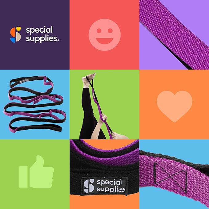 SPECIAL SUPPLIES Yoga Strap for Stretching, Stability Training, Fitness, Flexibility, Physical Therapy, Home Workout Equipment, Strength Training, and Pilates (Purple)