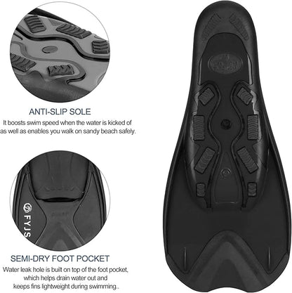 FYJS Short Swim Fins with Comfortable Full Foot Pocket Travel-Size for Snorkeling and Scuba Diving