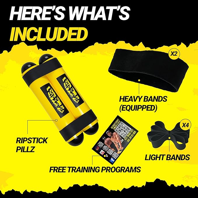 Premium RipStick Pillz, Workout Equipment for Joint Rehab, Shoulder Strength, Resistance Training, and Muscle Building, with 6 Adjustable Resistance Bands