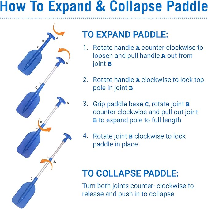 Boat Paddle Telescoping Plastic Collapsible Oar, Kayak, Jet Ski, Rafting, Mini Canoe Paddles, Tubing Floats, Rowing Safety Accessories for Kids and Adults