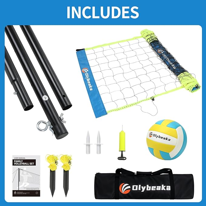 20FT Outdoor Volleyball Net Set System for Backyard Beach with Anti-Sagging Net, Iron Adjustable Height Poles, Soft PU Volleyball and Pump, Carry Bag - Instant Set Up & Durable