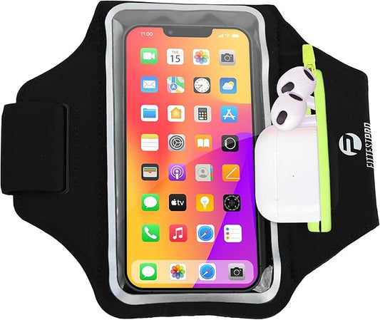 Fittest Pro Running Armband with AirPods Pocket – Water Resistant Phone Holder for iPhone 16 15 14 13 Pro Max, Galaxy S25 S24 S23, Fits Phones Up to 6.9", with Zipper Key/Card Slot
