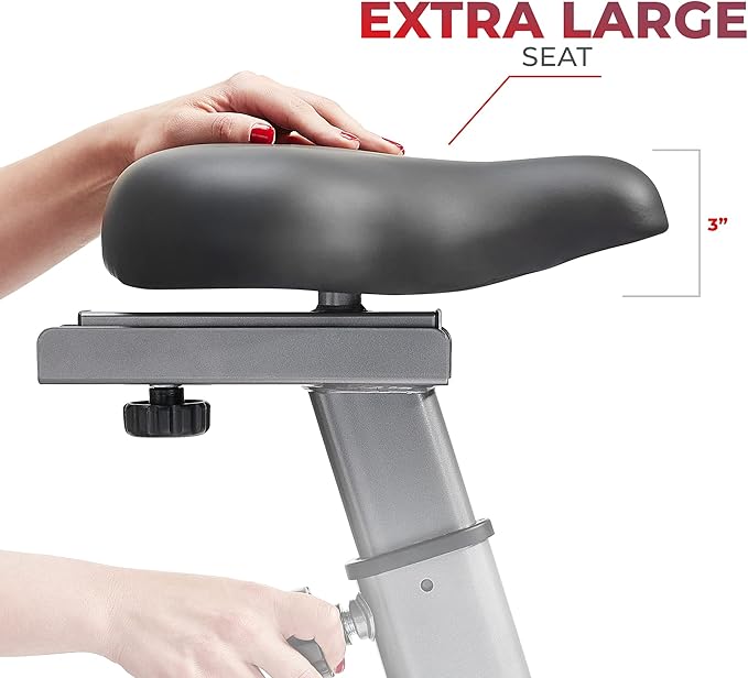 Sunny Health & Fitness Smart Stationary Exercise Upright Bike w/Pulse Sensor & 4-Way Adjustable Seat, Cycling Machine for Home Cardio Training, Free SunnyFit App Connection, Optional Resistance Band