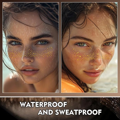 Glitter Freckles Face Tattoo - Gold Sparkle Freckles, Face Glitter Makeup Patches, 4pcs