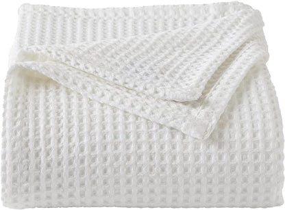 100% Cotton Waffle Weave Bed Blanket | Soft, Breathable, and Lightweight Blanket for All-Season | Perfect for Layering | Brielle Collection (Full/Queen, White)
