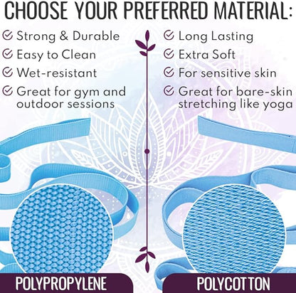 TECEUM Stretching Strap for Yoga & Physical Therapy – 10 Loops – Non-Elastic Leg Stretch Straps for Stretching, Exercising, Pilates, Post-Injury Rehabilitation for All Levels – Men & Women