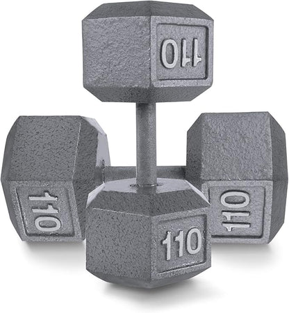 WF Athletic Supply Cast Iron Solid Hexagon Gray/Black Dumbbells, Strength Training Free Weights Set of 2 for Women and Men, Hand Weights Sold by Pairs, Multi-Select Size Options Available