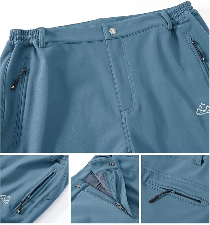 Gopune Men's Snow Ski Waterproof Softshell Pants Outdoor Windproof Warm Hiking Insulated Pants