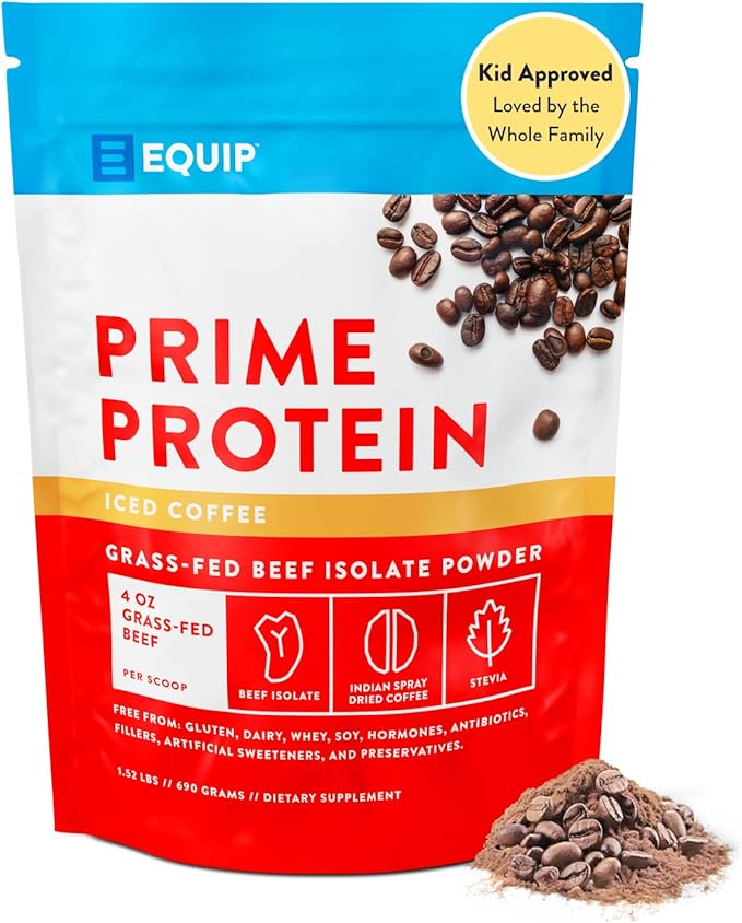 Equip Foods Prime Protein Powder | Clean, Grass Fed Beef Protein Powder | Carnivore Protein Isolate | Paleo, Keto Friendly, Gluten & Dairy Free | Helps Build & Repair Tissue | 30 Servings, Iced Coffee