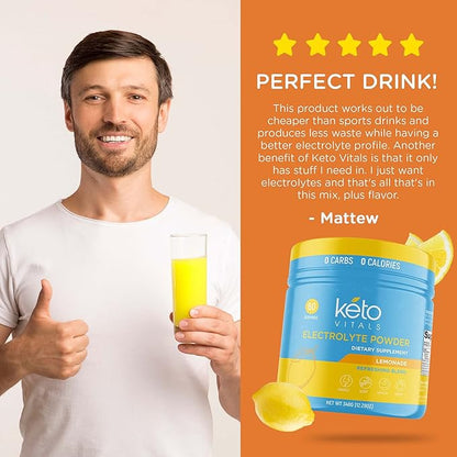 Keto Vitals Electrolytes Powder | Keto-Friendly Electrolytes with Potassium, Magnesium, Sodium, Calcium | Keto Electrolytes Supplement Energy Drink Mix | Sugar-Free, Zero Calories, Zero Carbs